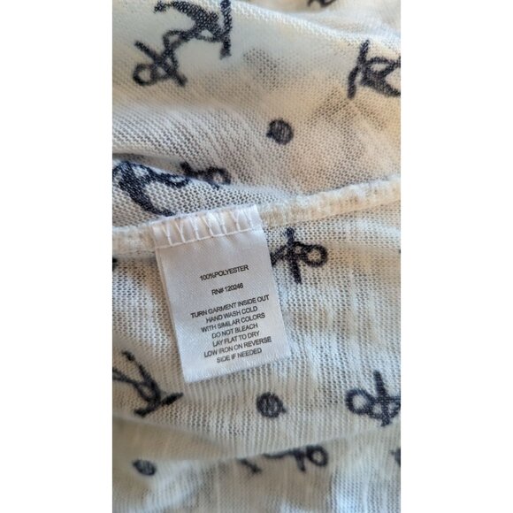 Womens White Anchor Print T-Shirt With Navy Anchors By WF Large Nautical - Picture 2 of 4